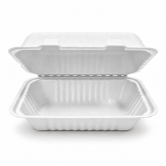 [Abide Hawaii] 9 × 6 in Fiber Clamshell Containers, 1-Compartment, White, 50 Count