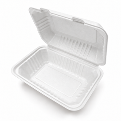 [Abide Hawaii] 9 × 6 in Fiber Clamshell Containers, 1-Compartment, White, 50 Count