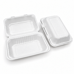 [Abide Hawaii] 9 × 6 in Fiber Clamshell Containers, 1-Compartment, White, 50 Count