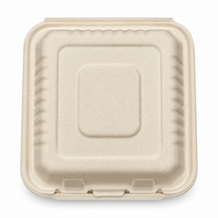 [Abide Hawaii] 9 × 9 in 1 Compartment Fiber Clamshell Containers (Natural Color), PLA-Lined Base, 50 Count