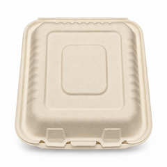 [Abide Hawaii] 9 × 9 in 3 Compartment Fiber Clamshell Containers (Natural Color), PLA-Lined Base, 50 Count