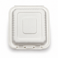[Abide Hawaii] 9 × 9 in Fiber Clamshell Containers, 1-Compartment, White, 50 Count