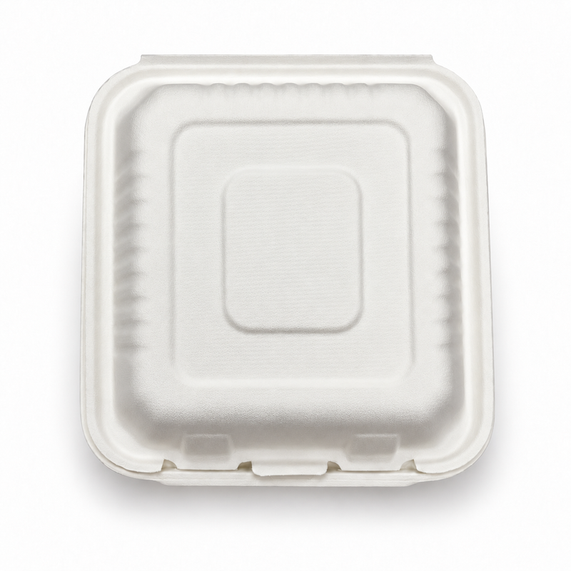 [Abide Hawaii] 9 × 9 in Fiber Clamshell Containers, 1-Compartment, White, 50 Count