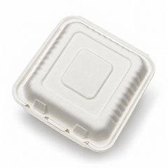 [Abide Hawaii] 9 × 9 in Fiber Clamshell Containers, 1-Compartment, White, 50 Count