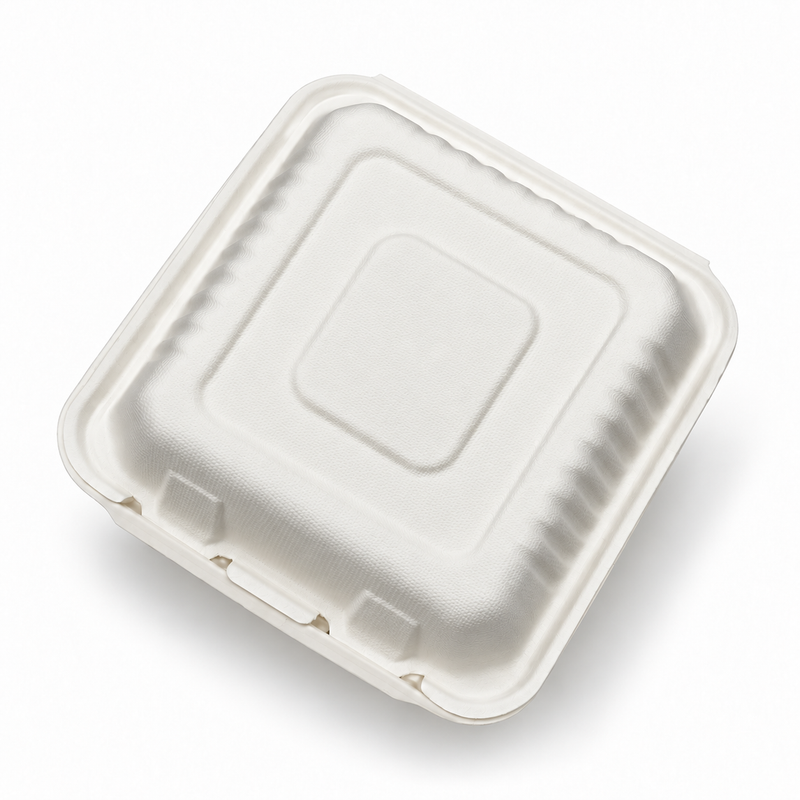 [Abide Hawaii] 9 × 9 in Fiber Clamshell Containers, 1-Compartment, White, 50 Count