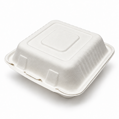 [Abide Hawaii] 9 × 9 in Fiber Clamshell Containers, 1-Compartment, White, 50 Count