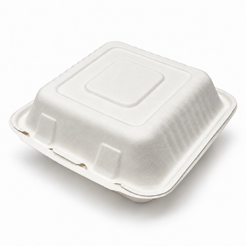 [Abide Hawaii] 9 × 9 in Fiber Clamshell Containers, 1-Compartment, White, 50 Count