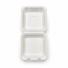 [Abide Hawaii] 9 × 9 in Fiber Clamshell Containers, 1-Compartment, White, 50 Count
