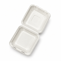 [Abide Hawaii] 9 × 9 in Fiber Clamshell Containers, 1-Compartment, White, 50 Count