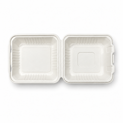 [Abide Hawaii] 9 × 9 in Fiber Clamshell Containers, 1-Compartment, White, 50 Count