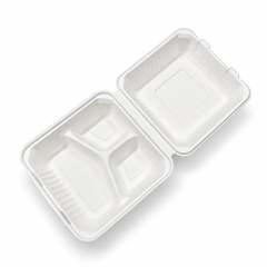 [Abide Hawaii] 9 × 9 in Fiber Clamshell Containers, 3-Compartment, White, 50 Count