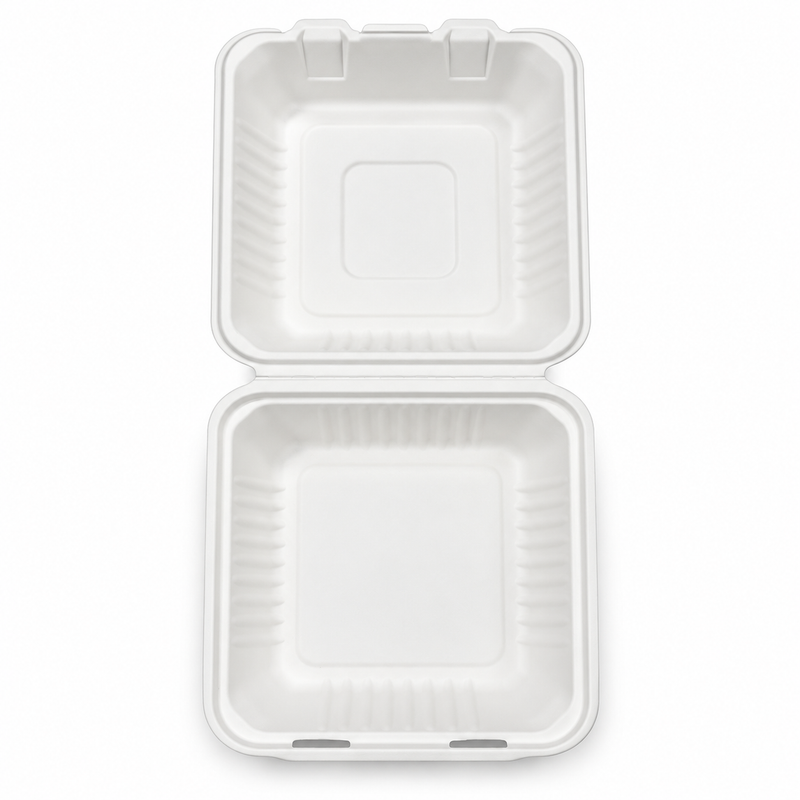 [Abide Hawaii] Fiber Clamshell Containers, White, Multiple Sizes, 50 Count