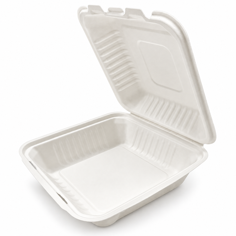 [Abide Hawaii] Fiber Clamshell Containers, White, Multiple Sizes, 50 Count