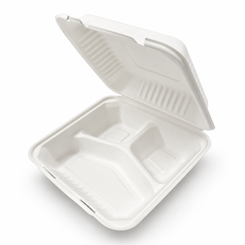 [Abide Hawaii] Fiber Clamshell Containers, White, Multiple Sizes, 50 Count