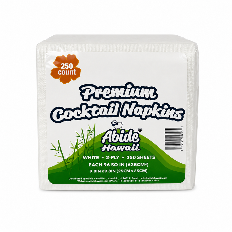 Bamboo Fiber 2-Ply Cocktail/Beverage Napkin (White & Natural 2Color), 1/4 Fold, PFAS-Free, Compostable