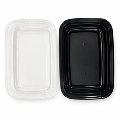 [Hawaii Foodware] 24 oz Microwavable Rectangular Food Containers with Lids, Black,  50 Sets