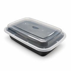 [Hawaii Foodware] 24 oz Microwavable Rectangular Food Containers with Lids, Black,  50 Sets