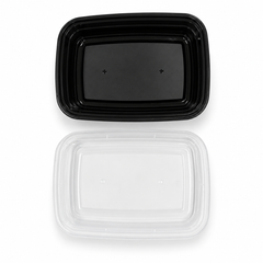 [Hawaii Foodware] 24 oz Microwavable Rectangular Food Containers with Lids, Black,  50 Sets