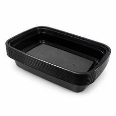 [Hawaii Foodware] 24 oz Microwavable Rectangular Food Containers with Lids, Black,  50 Sets