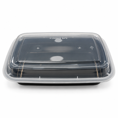 [Hawaii Foodware] 24 oz Microwavable Rectangular Food Containers with Lids, Black,  50 Sets