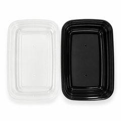 [Hawaii Foodware] 24 oz Microwavable Rectangular Food Containers with Lids, Black,  50 Sets