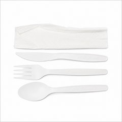 Bioplastic PLA Cutlery Kit (Knife,Fork,Spoon,Napkin) (250PK/1CT), Compostable (sold by case only)