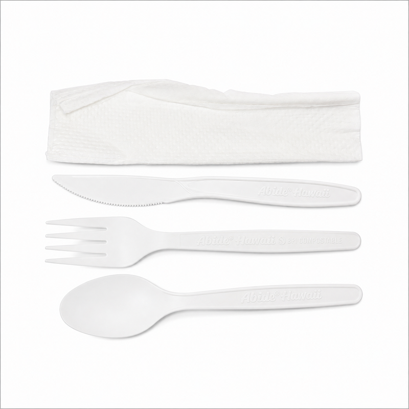 Bioplastic PLA Cutlery Kit (Knife,Fork,Spoon,Napkin) (250PK/1CT), Compostable (sold by case only)