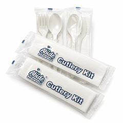 Bioplastic Cuterly Kit (500PK/1CT), CPLA, 1 Fork + 1 Spoon + 1 Napkin per Pack, Compostable
