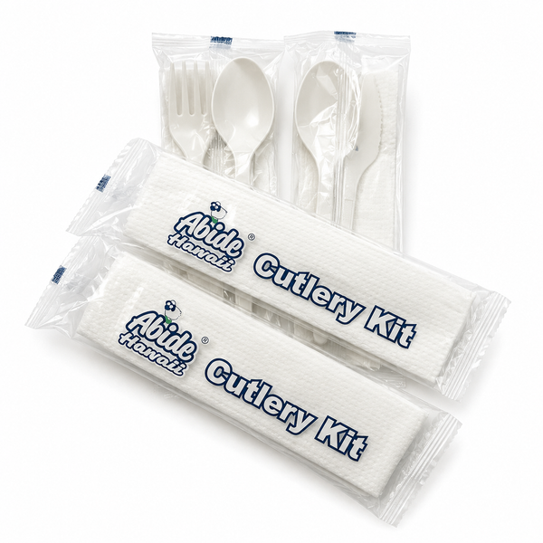 Bioplastic Cuterly Kit (500PK/1CT), CPLA, 1 Fork + 1 Spoon + 1 Napkin per Pack, Compostable