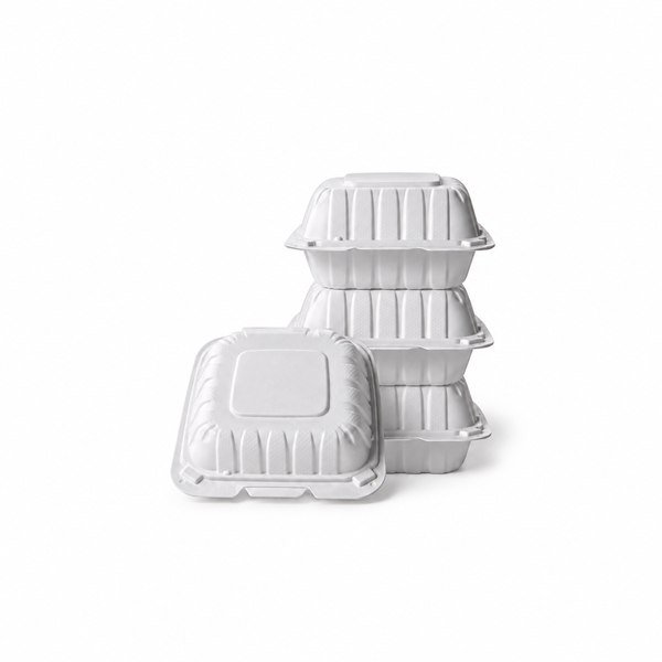 [Hawaii Foodware] MFPP Hinged Takeout 6 x 6 in Container, White, 1 Compartment, 50CT