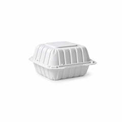 [Hawaii Foodware] MFPP Hinged Takeout 6 x 6 in Container, White, 1 Compartment, 50CT