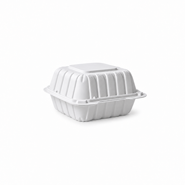 [Hawaii Foodware] MFPP Hinged Takeout 6 x 6 in Container, White, 1 Compartment, 50CT