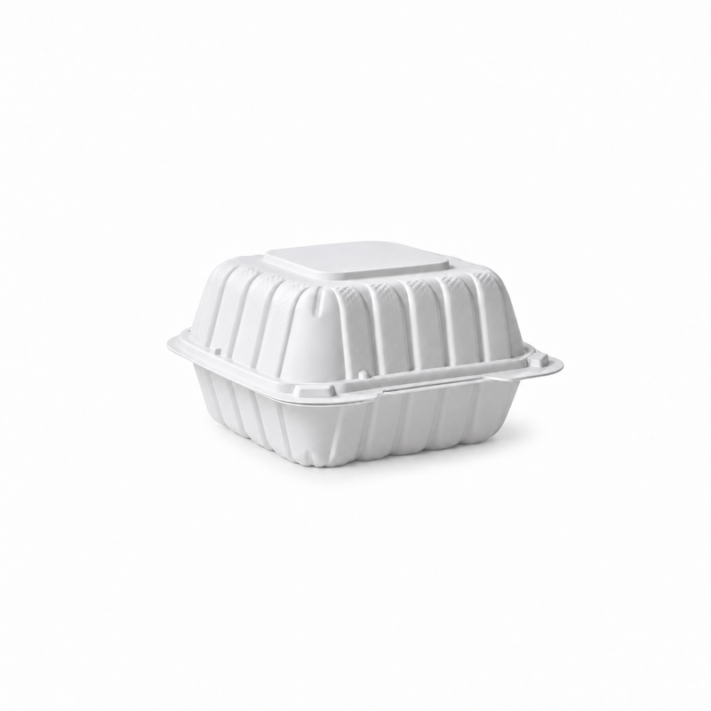 [Hawaii Foodware] MFPP Hinged Takeout 6 x 6 in Container, White, 1 Compartment, 50CT