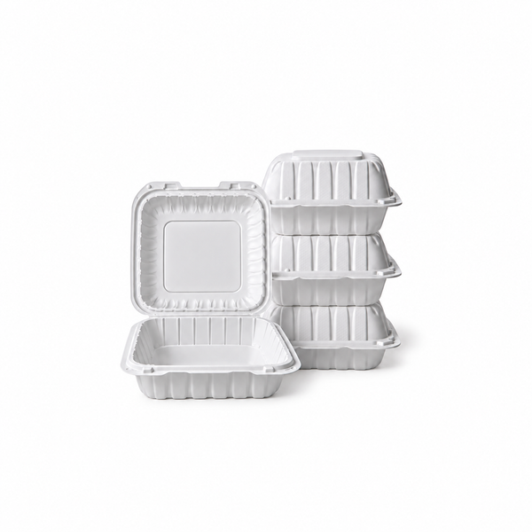 [Hawaii Foodware] MFPP Hinged Takeout 6 x 6 in Container, White, 1 Compartment, 50CT