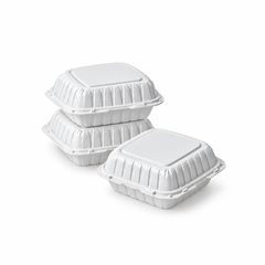 [Hawaii Foodware] MFPP Hinged Takeout 8 x 8 in Container, White, 1 Compartment, 50CT