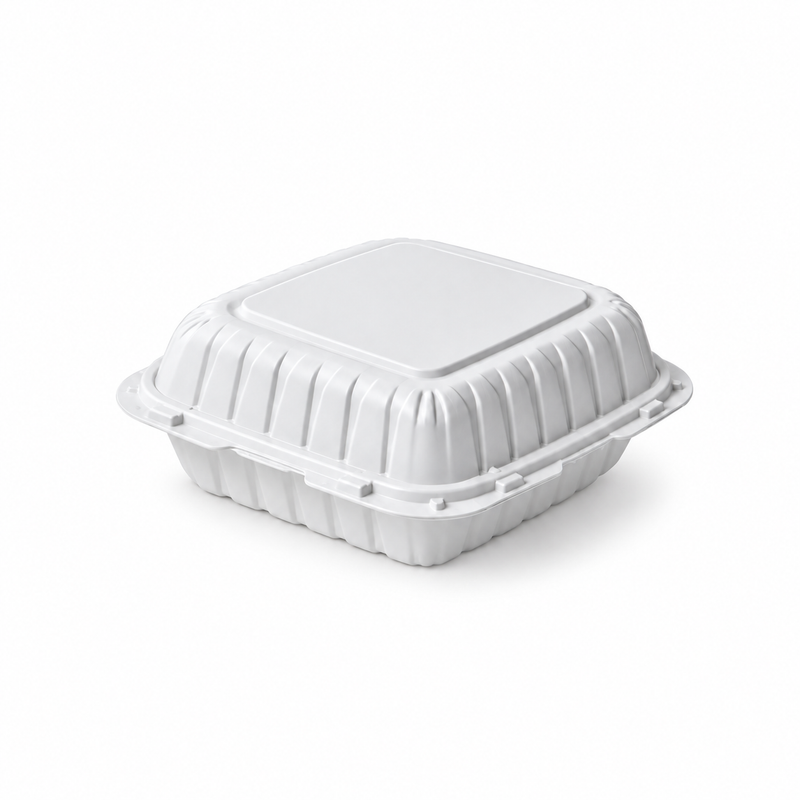 [Hawaii Foodware] MFPP Hinged Takeout 8 x 8 in Container, White, 1 Compartment, 50CT