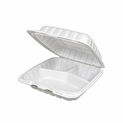 [Hawaii Foodware] MFPP Hinged Takeout 8 x 8 in Container, White, 3 Compartment, 50CT