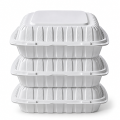 [Hawaii Foodware] MFPP Hinged Takeout 9 x 9 in Container, White, 1 Compartment, 50CT (Copy)