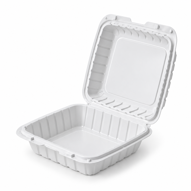 [Hawaii Foodware] MFPP Hinged Takeout 9 x 9 in Container, White, 1 Compartment, 50CT (Copy)