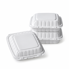 [Hawaii Foodware] MFPP Hinged Takeout 8 x 8 in Container, White, 3 Compartment, 50CT