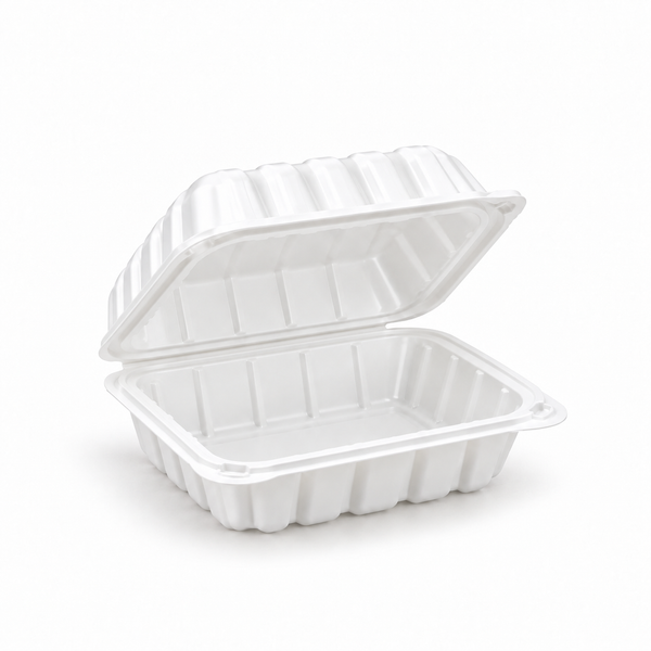 [Hawaii Foodware] MFPP Hinged Takeout 9 x 6 in Container, White, 1 Compartment, 50CT
