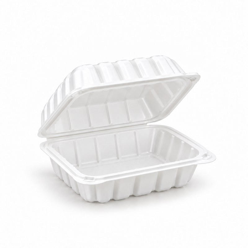 [Hawaii Foodware] MFPP Hinged Takeout 9 x 6 in Container, White, 1 Compartment, 50CT