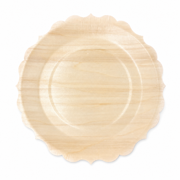 (New Item-Coming soon) Natural Wood Scalloped Rim Serving Plate