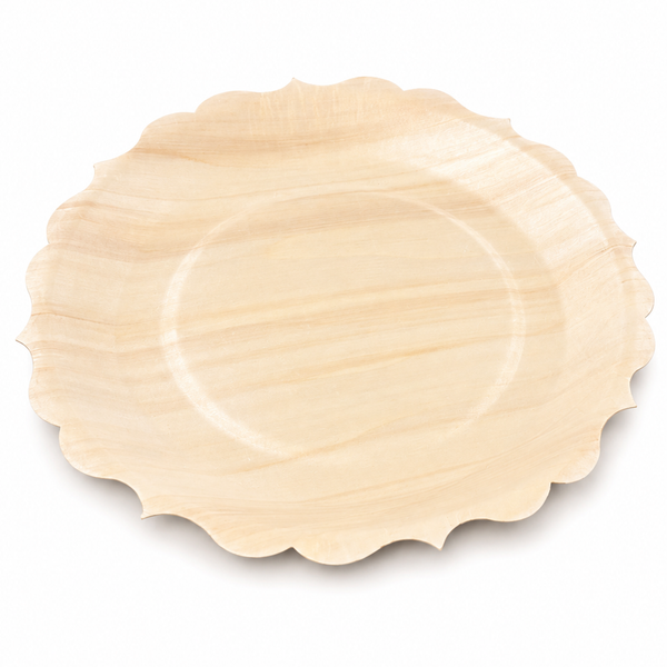 (New Item-Coming soon) Natural Wood Scalloped Rim Serving Plate