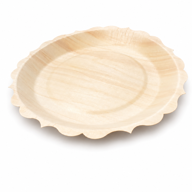(New Item-Coming soon) Natural Wood Scalloped Rim Serving Plate