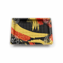 [Hawaii Foodware] PET 7 x 5 in, Display Trays with Clear Lids, Red/Gold, 50 Sets