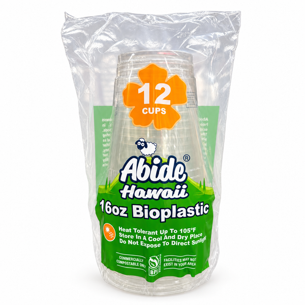 (PLA) 16 oz Cold Cups, Bioplastic, Commercially Compostable, 12 Count