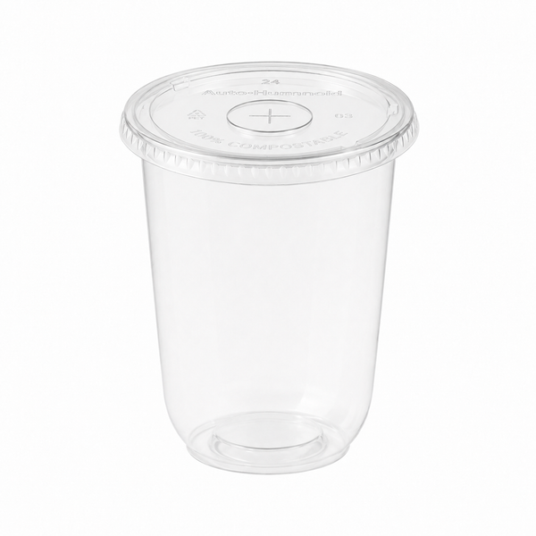 (PLA) Bioplastic Flat(Straw) Lid, 9-24oz (96mm) BPI (20PK/50CT)