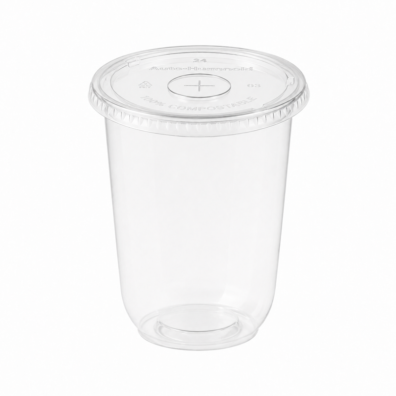 (PLA) Bioplastic Flat(Straw) Lid, 9-24oz (96mm) BPI (20PK/50CT)