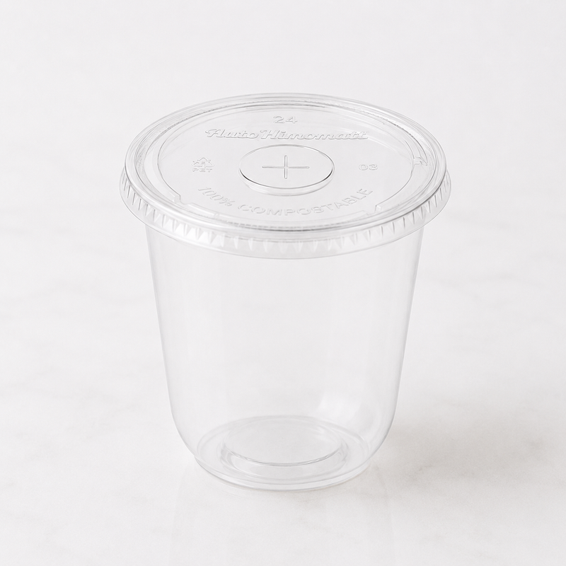 (PLA) Bioplastic Flat(Straw) Lid, 9-24oz (96mm) BPI (20PK/50CT)
